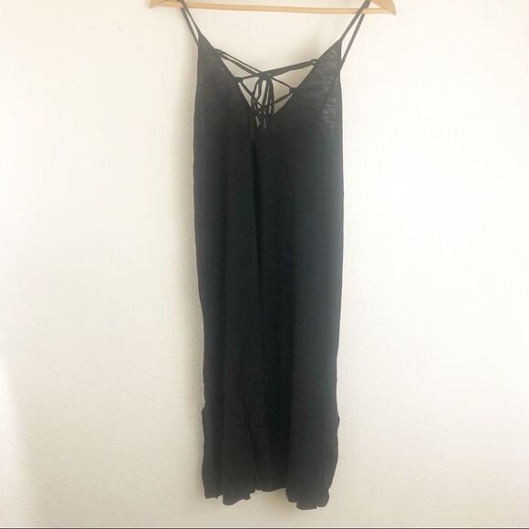 Michelle Lace-Up Front spaghetti strap black dress size S. New with tags - Picture 2 of 5